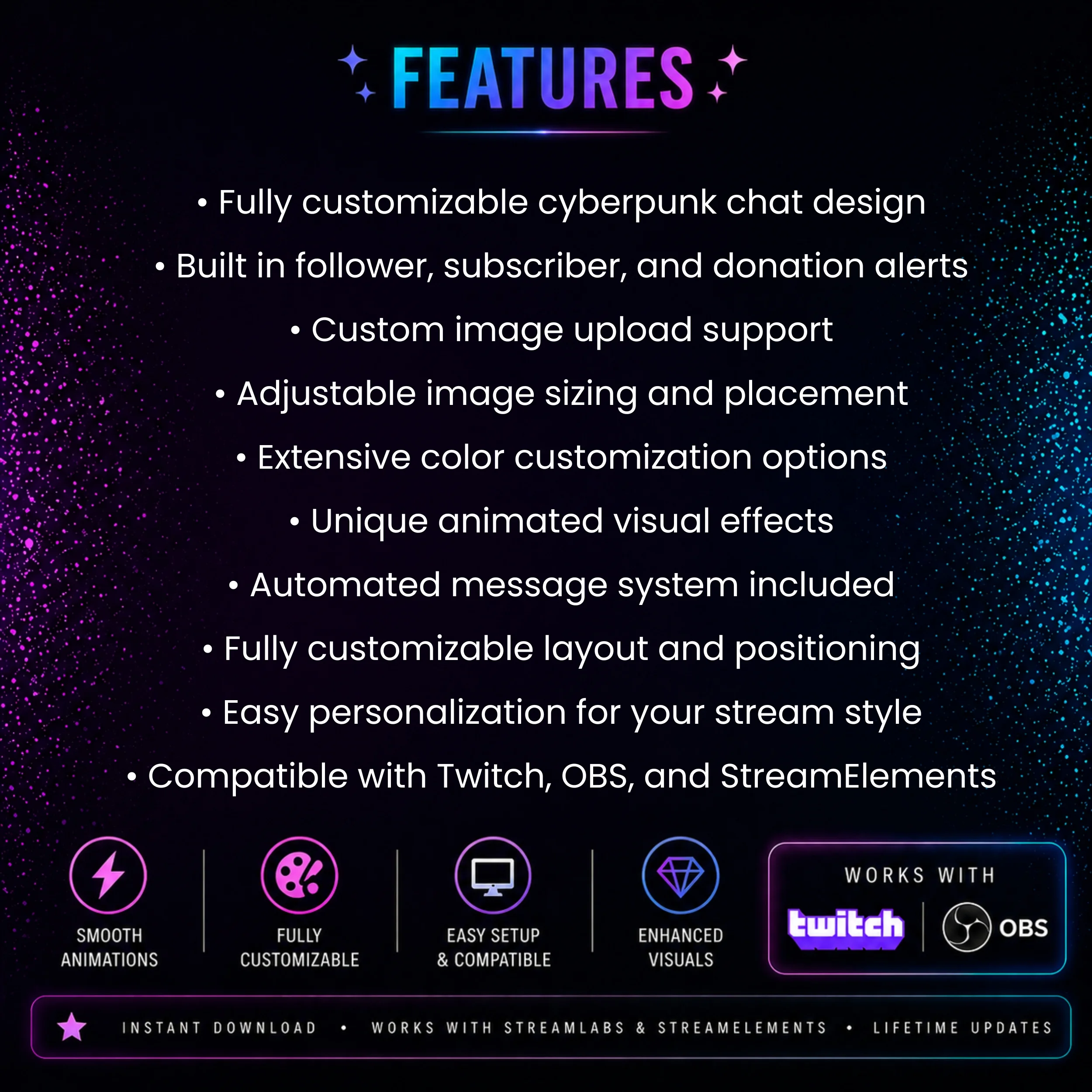 Neon Cyberpunk Chat Widget and Integrated Stream Alerts 0