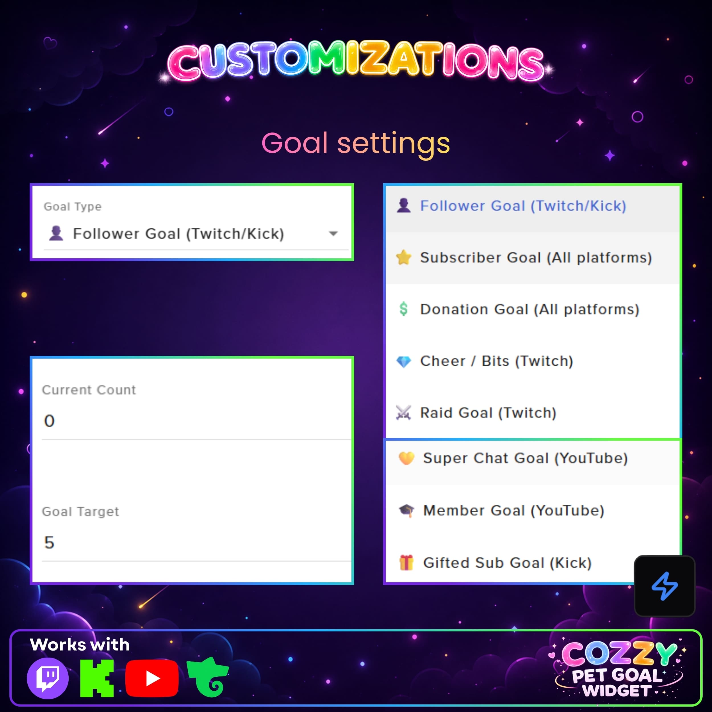 Cute Pets Goal Widget ⟢ Twitch Youtube Trovo Kick • Liquid Fill Animation • Follower, Sub & Donation Goals • Fully Customizable StreamElements OBS 4