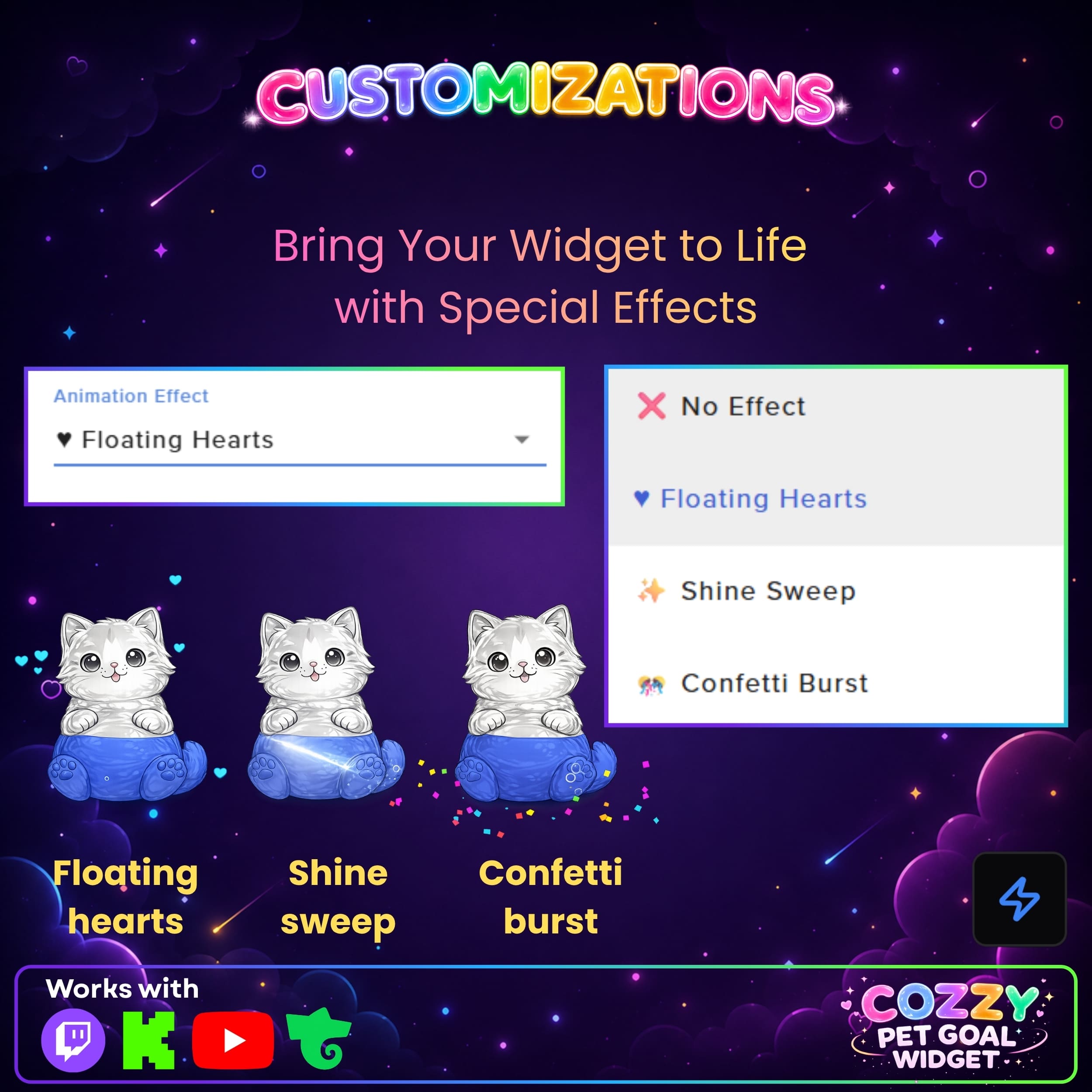 Cute Pets Goal Widget ⟢ Twitch Youtube Trovo Kick • Liquid Fill Animation • Follower, Sub & Donation Goals • Fully Customizable StreamElements OBS 1