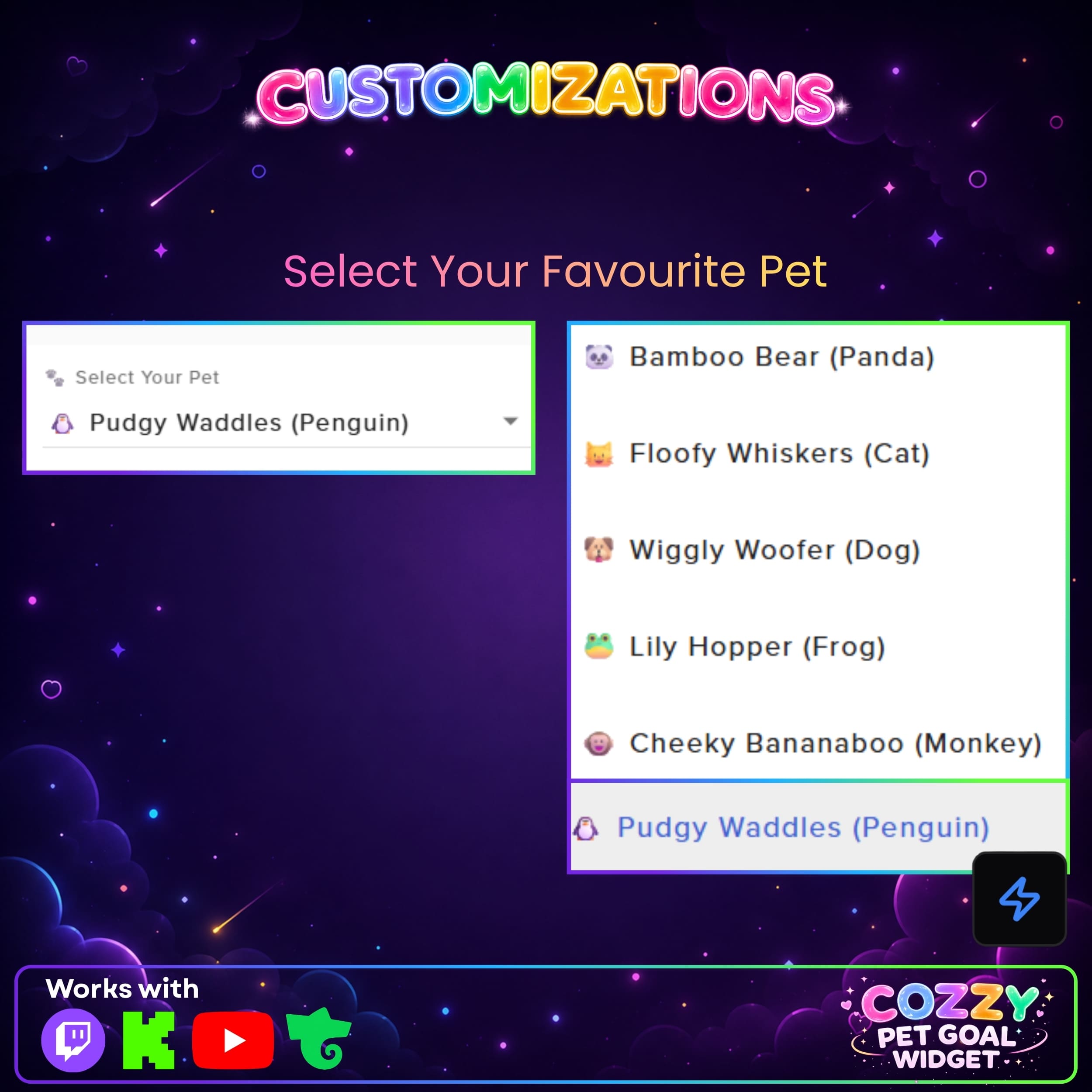Cute Pets Goal Widget ⟢ Twitch Youtube Trovo Kick • Liquid Fill Animation • Follower, Sub & Donation Goals • Fully Customizable StreamElements OBS 3