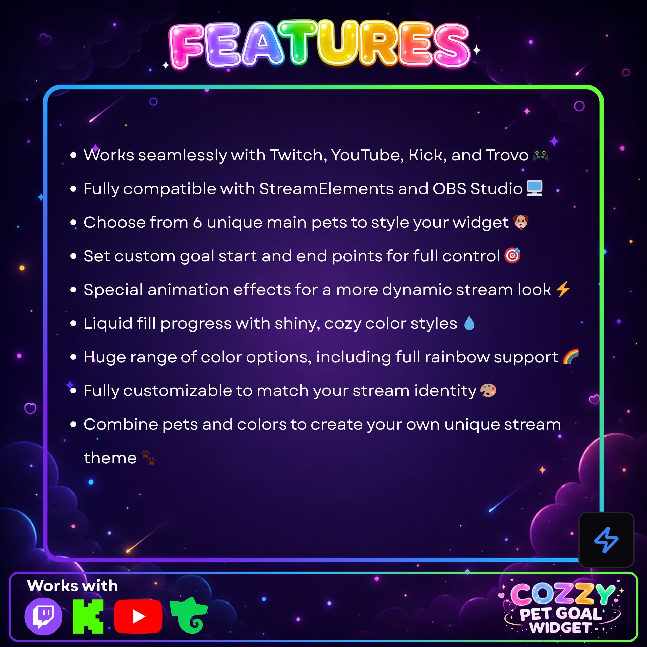Cute Pets Goal Widget ⟢ Twitch Youtube Trovo Kick • Liquid Fill Animation • Follower, Sub & Donation Goals • Fully Customizable StreamElements OBS 0