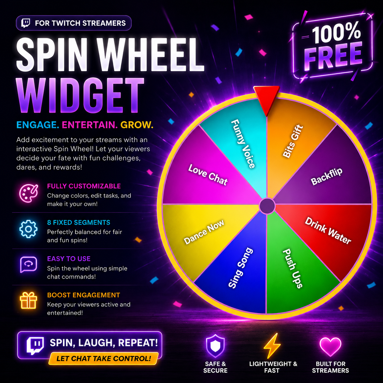 Twitch Chat Spin Wheel with 8 Customizable Segments
